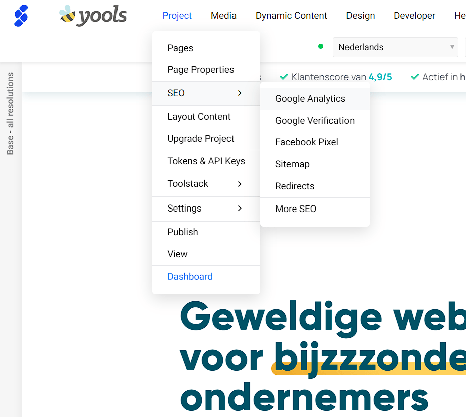 Navigeer naar de Google Analytics module van je website.