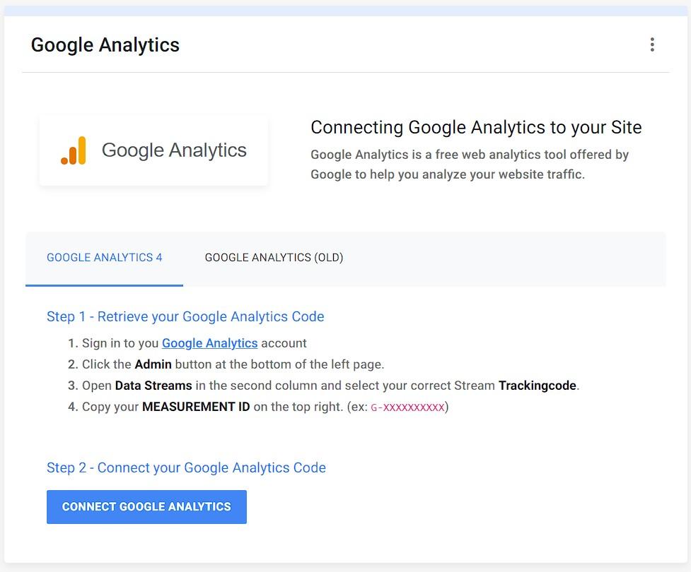 Voeg de tracking ID toe om Google Analytics te koppelen aan je website.