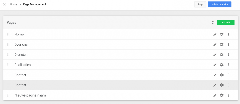 Bekijk alle pagina\'s op je website via Page Management. Van hieruit kan je de inhoud van de pagina\'s op je website aanpassen en de SEO instellingen per pagina verbeteren.