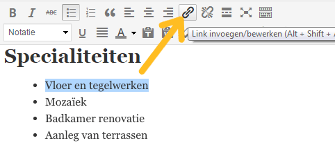 Selecteer tekst om een link in te voegen op je WordPress website.