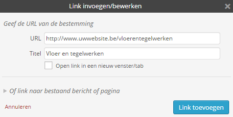 Voeg een link in de tekst op een pagina toe op je WordPress website.