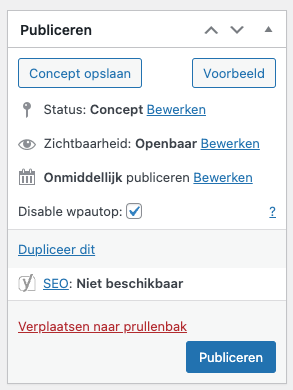 Publiceer de nieuwe pagina om deze te tonen aan bezoekers op je WordPress website.